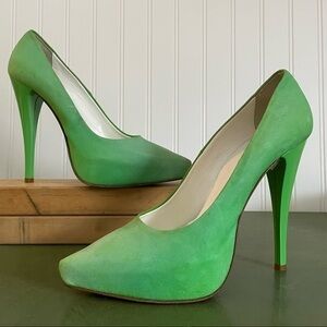 1969 Italian-Made Platform Suede Heels in Spring Green